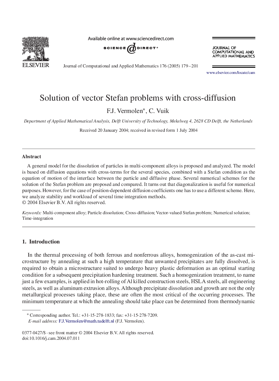 Solution of vector Stefan problems with cross-diffusion
