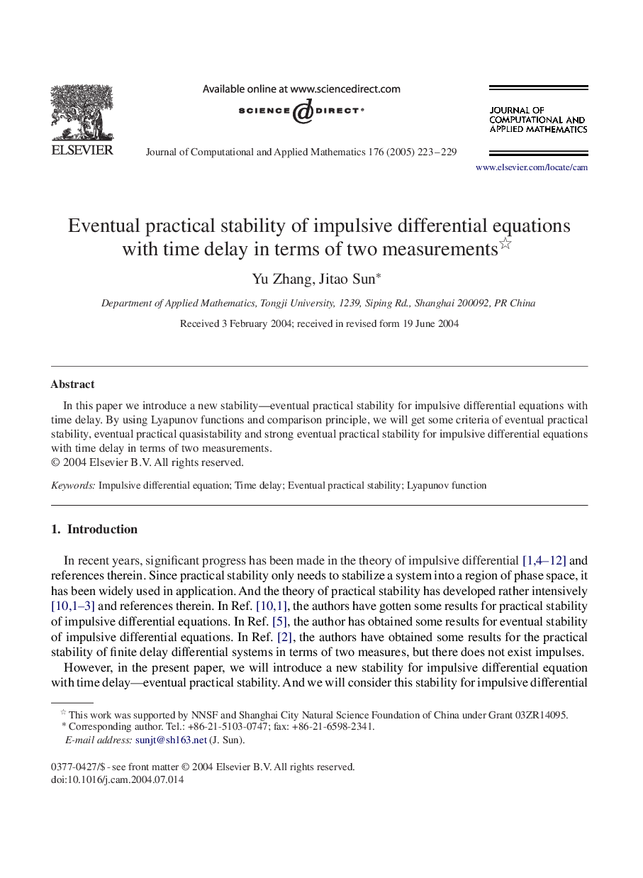 Eventual practical stability of impulsive differential equations with time delay in terms of two measurements