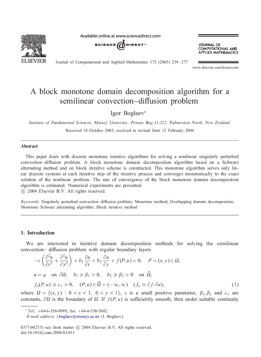 A block monotone domain decomposition algorithm for a semilinear convection-diffusion problem