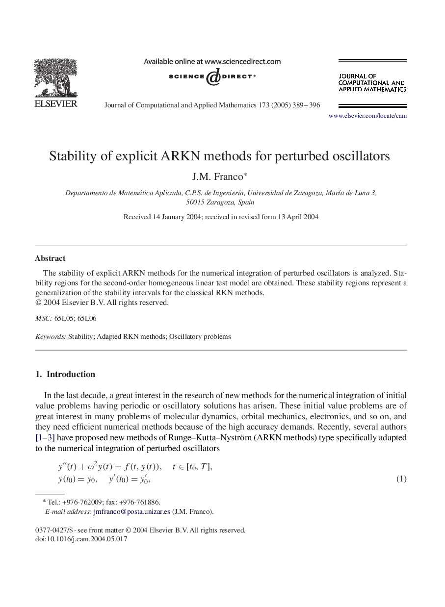 Stability of explicit ARKN methods for perturbed oscillators