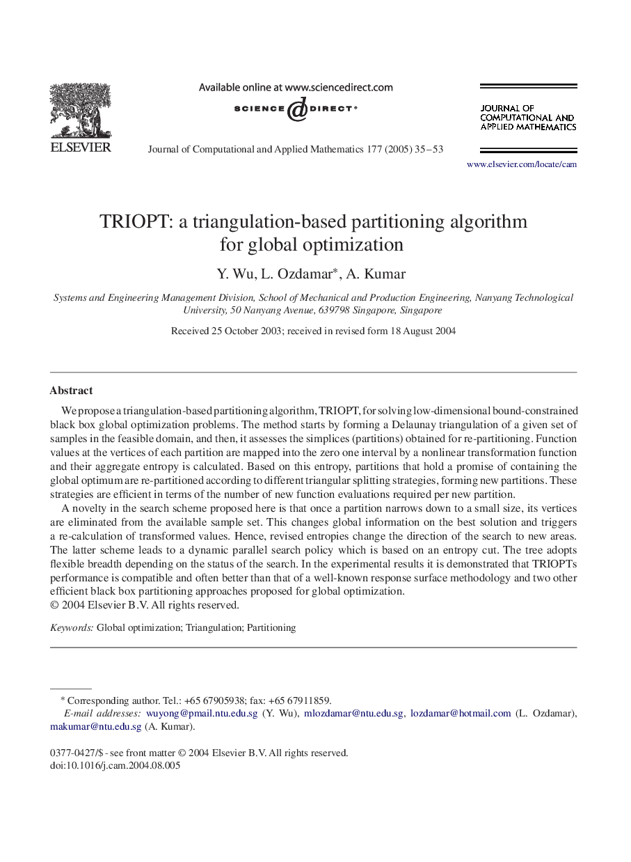 TRIOPT: a triangulation-based partitioning algorithm for global optimization