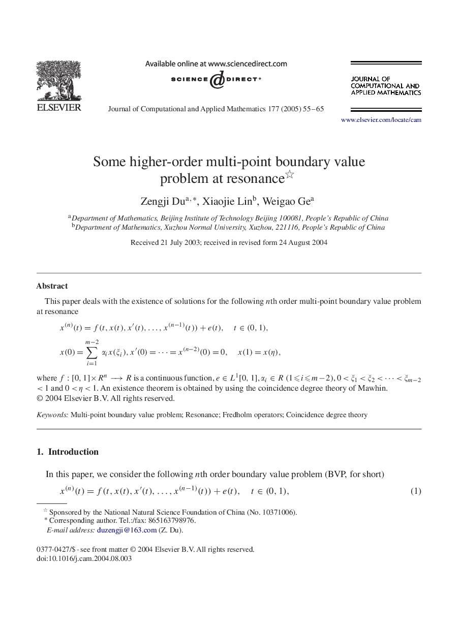 Some higher-order multi-point boundary value problem at resonance