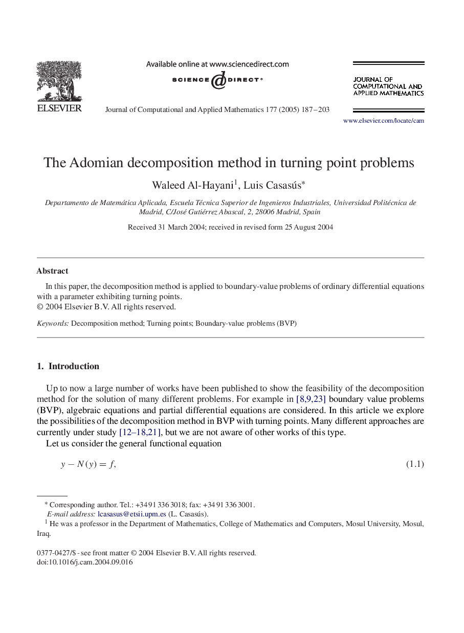 The Adomian decomposition method in turning point problems