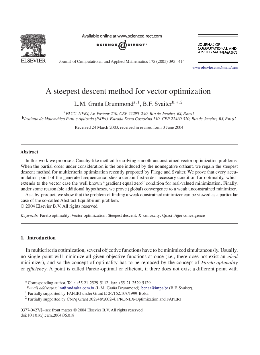 A steepest descent method for vector optimization