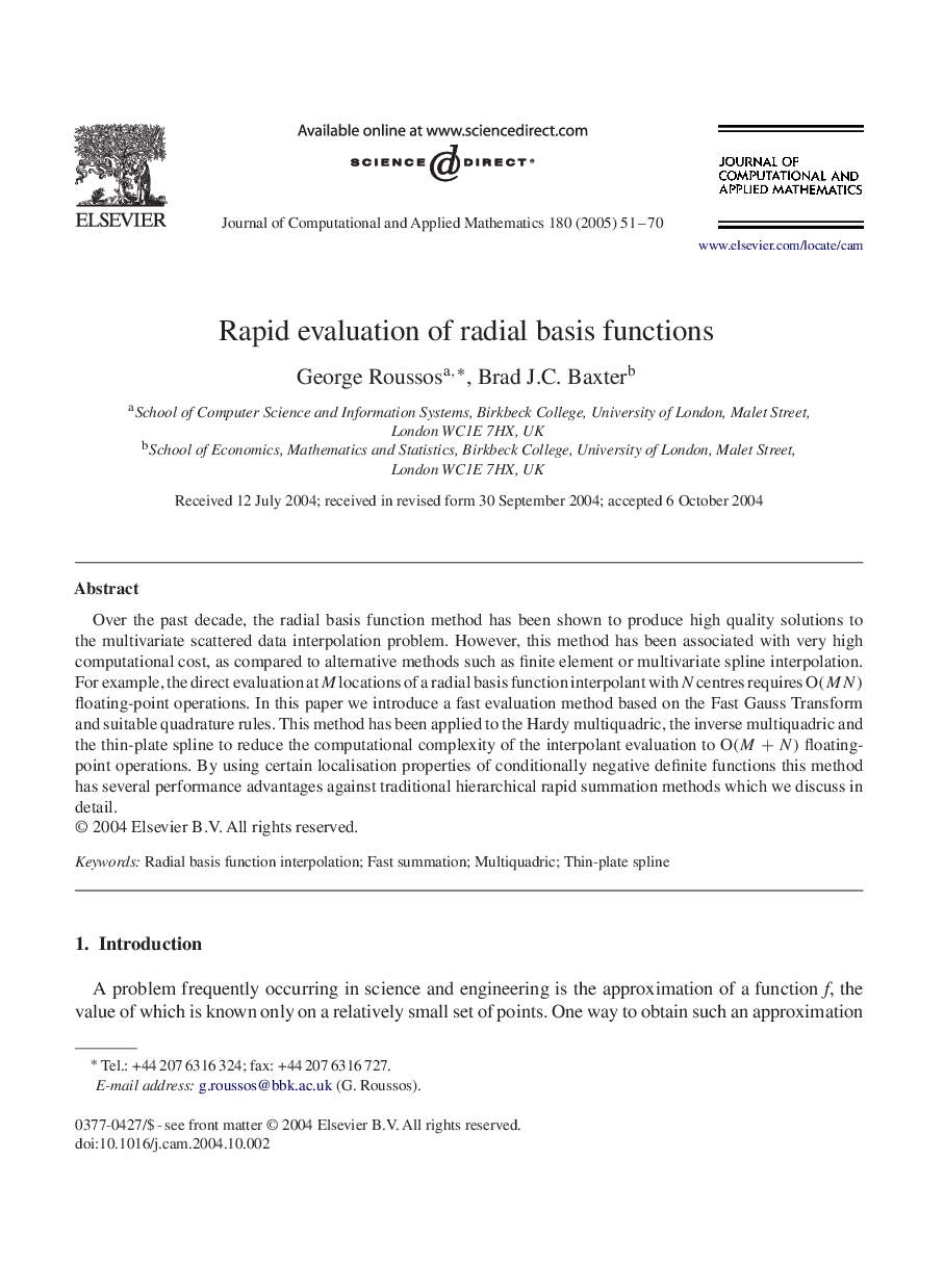 Rapid evaluation of radial basis functions