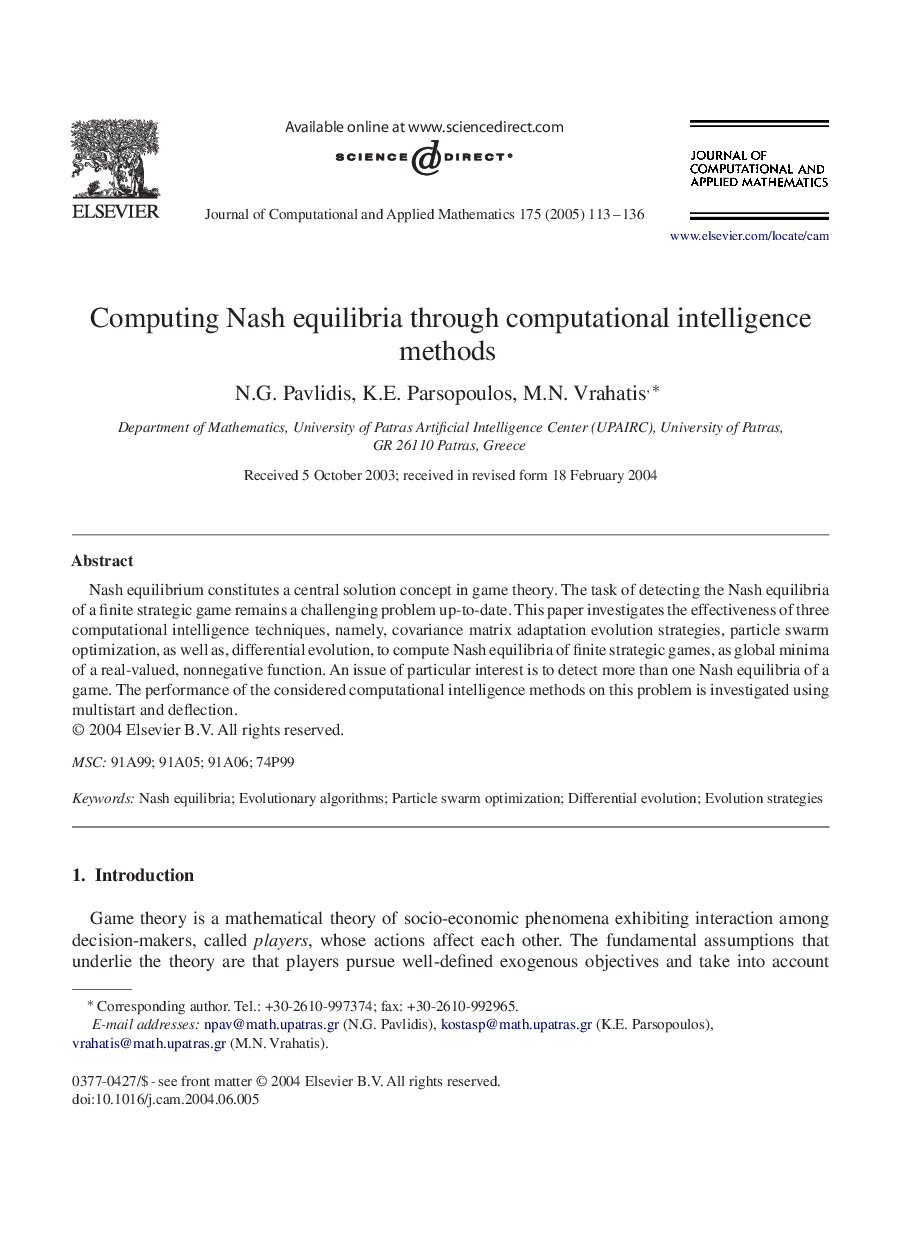 Computing Nash equilibria through computational intelligence methods