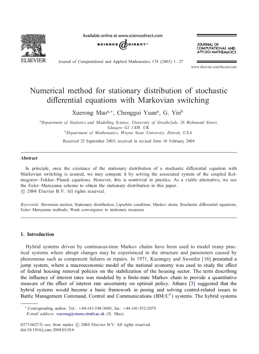 Numerical method for stationary distribution of stochastic differential equations with Markovian switching