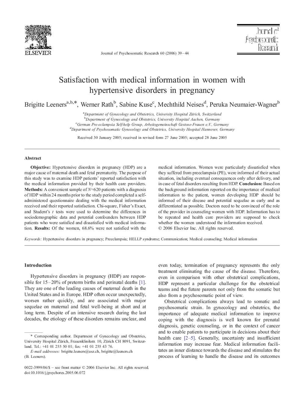 Satisfaction with medical information in women with hypertensive disorders in pregnancy