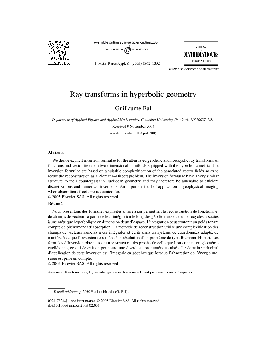 Ray transforms in hyperbolic geometry