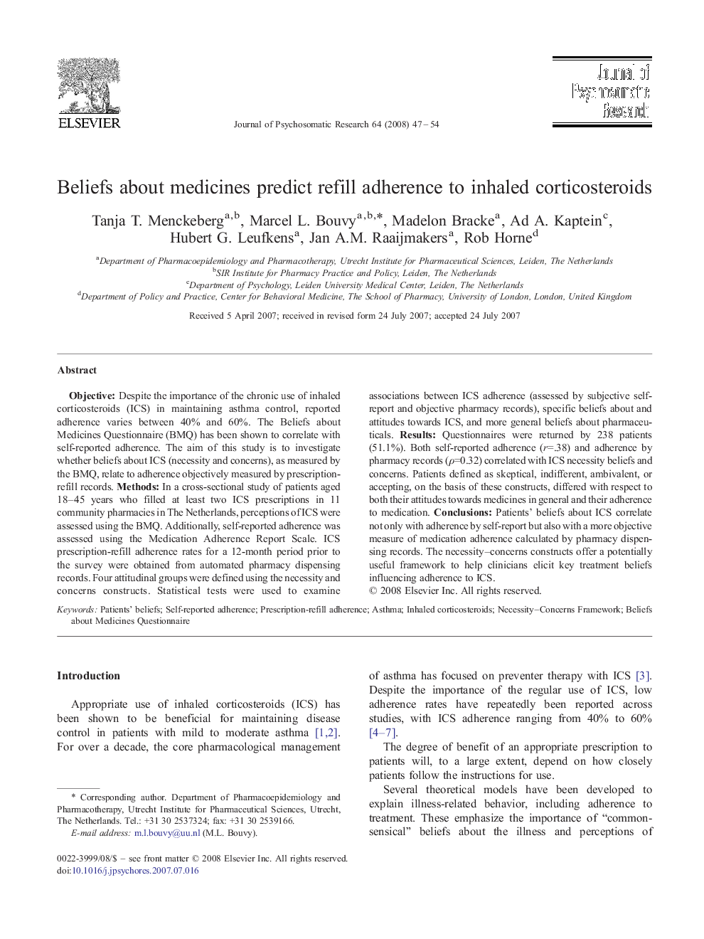 Beliefs about medicines predict refill adherence to inhaled corticosteroids