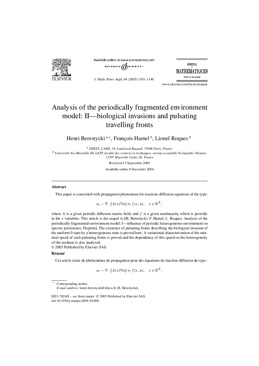 Analysis of the periodically fragmented environment model: II-biological invasions and pulsating travelling fronts