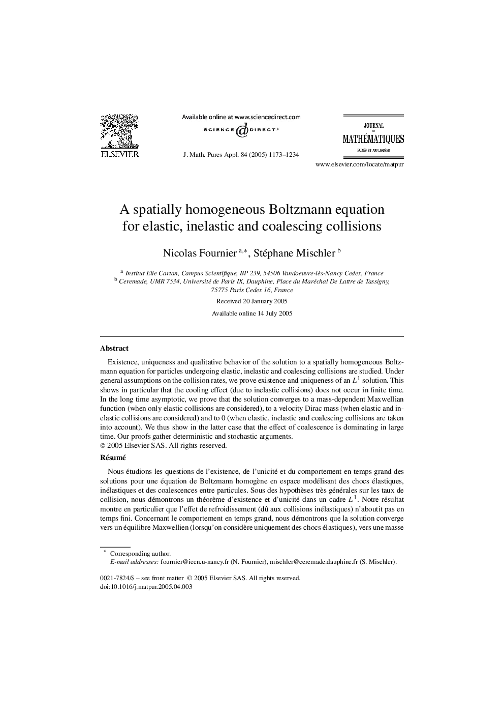 A spatially homogeneous Boltzmann equation for elastic, inelastic and coalescing collisions