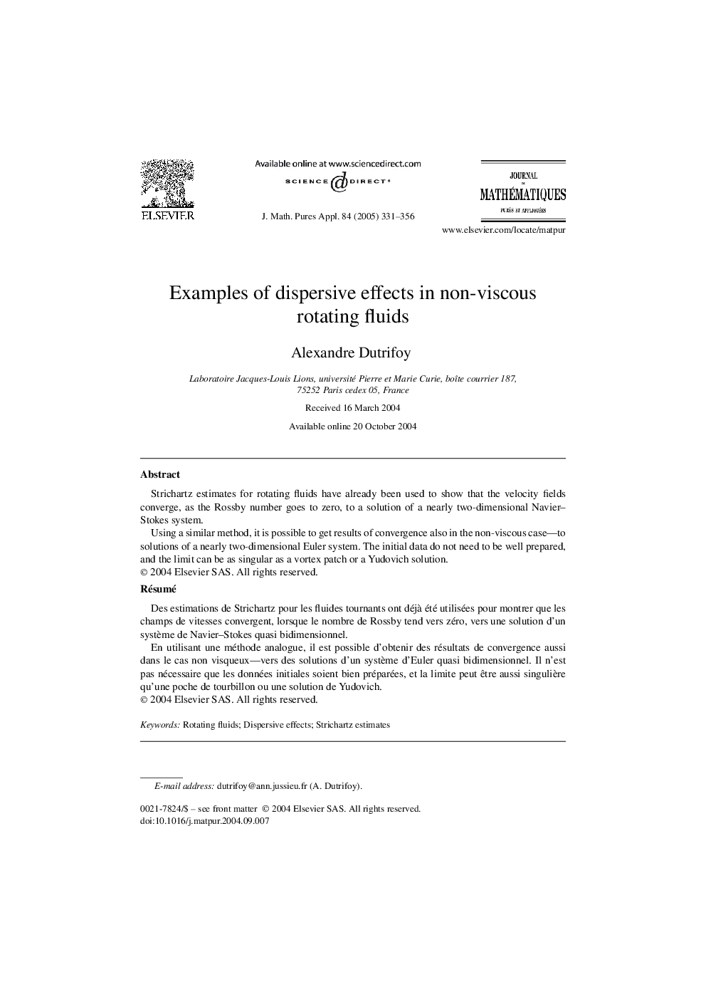 Examples of dispersive effects in non-viscous rotating fluids