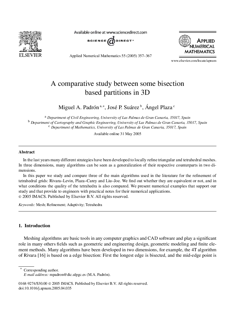 A comparative study between some bisection based partitions in 3D