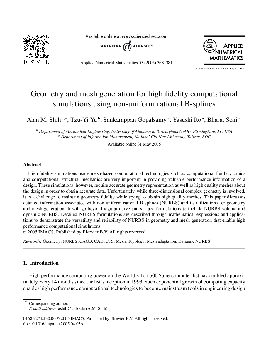 Geometry and mesh generation for high fidelity computational simulations using non-uniform rational B-splines