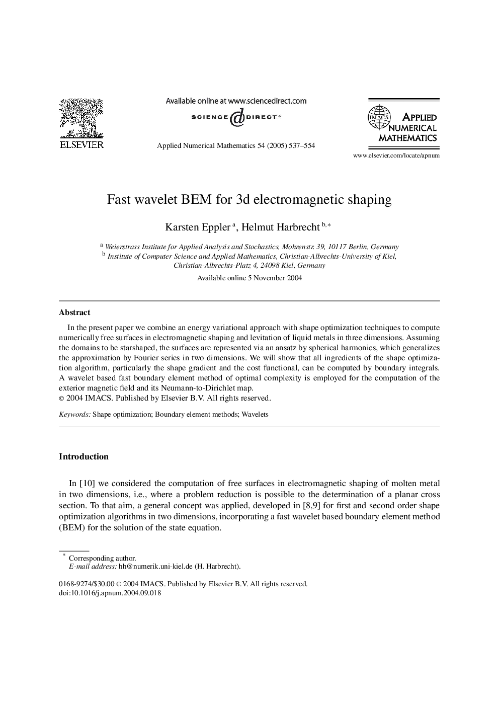 Fast wavelet BEM for 3d electromagnetic shaping