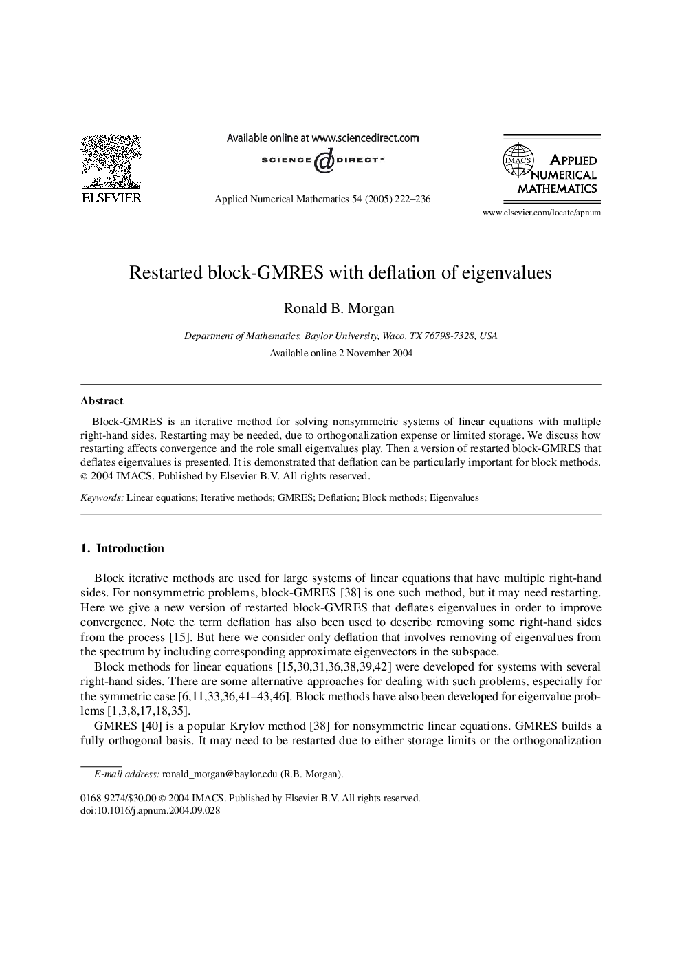 Restarted block-GMRES with deflation of eigenvalues