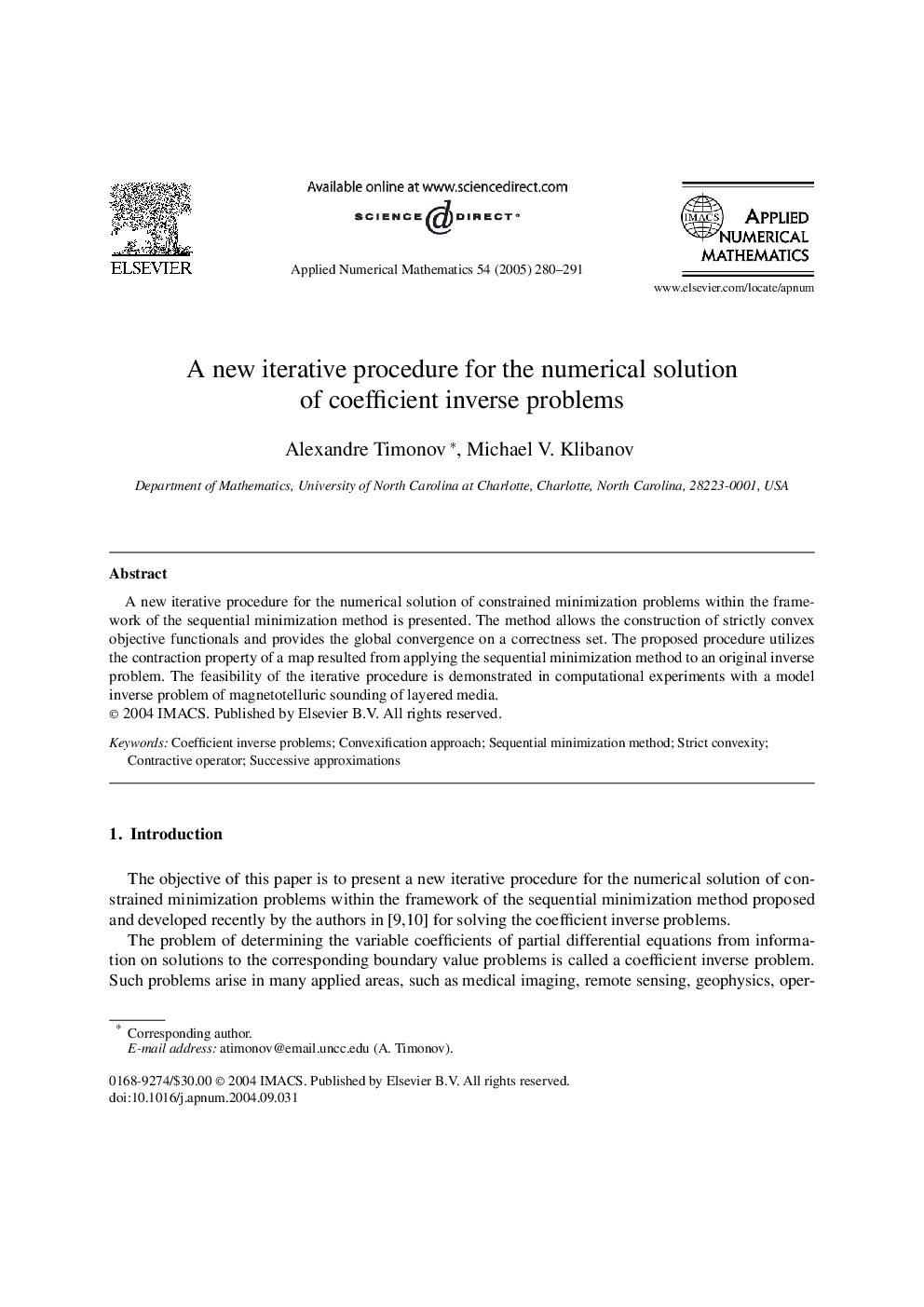 A new iterative procedure for the numerical solution of coefficient inverse problems