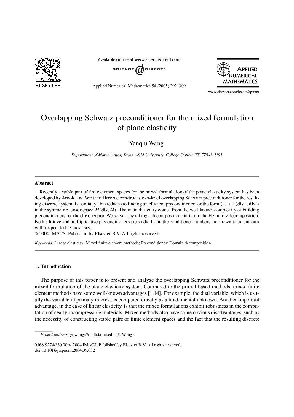 Overlapping Schwarz preconditioner for the mixed formulation of plane elasticity