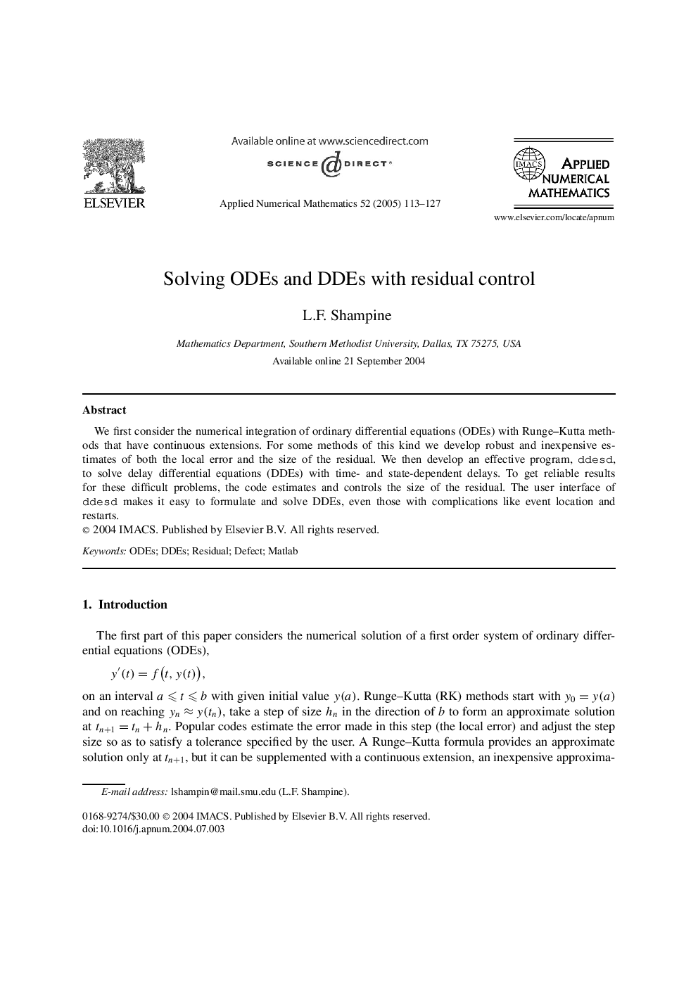 Solving ODEs and DDEs with residual control