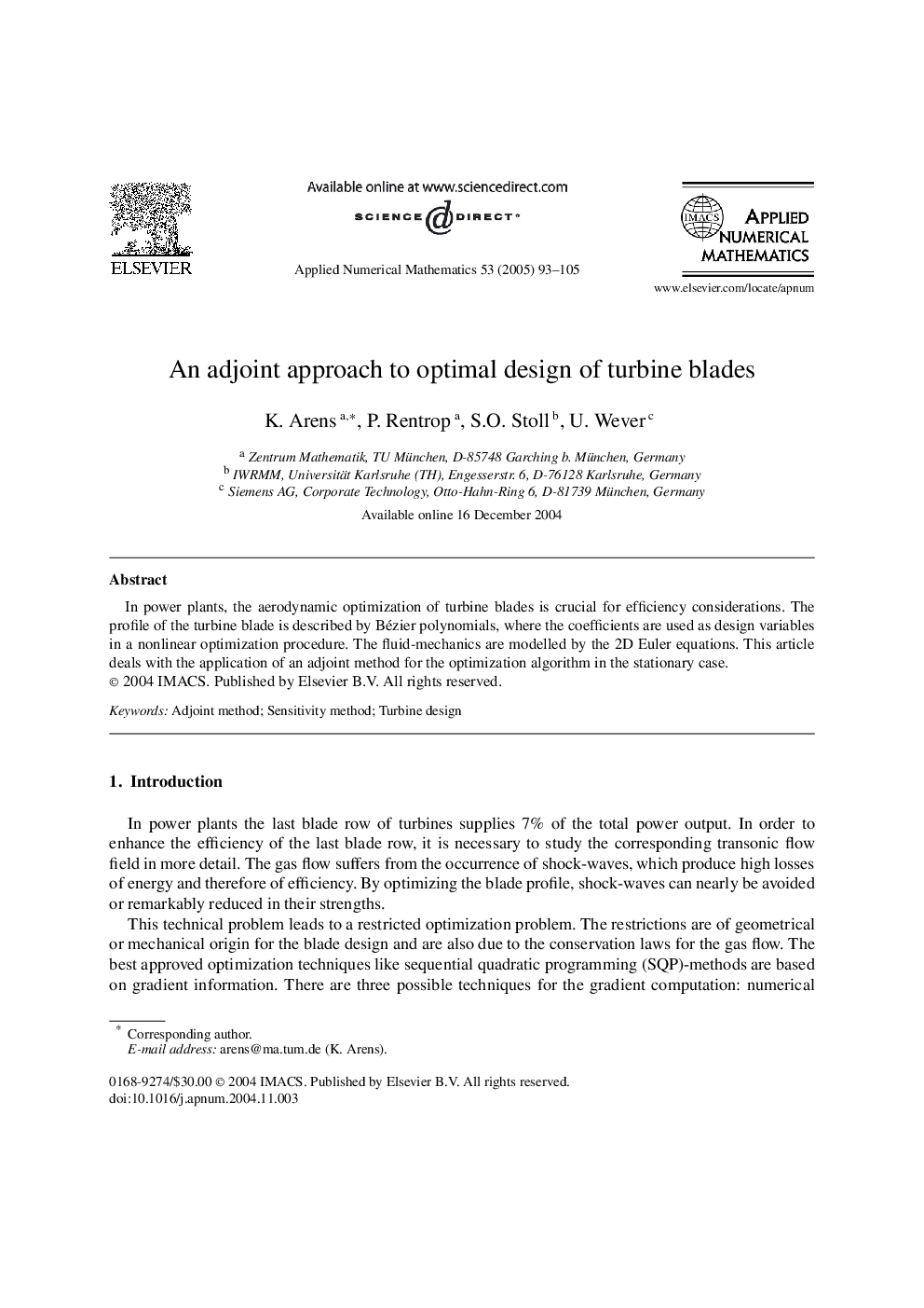 An adjoint approach to optimal design of turbine blades