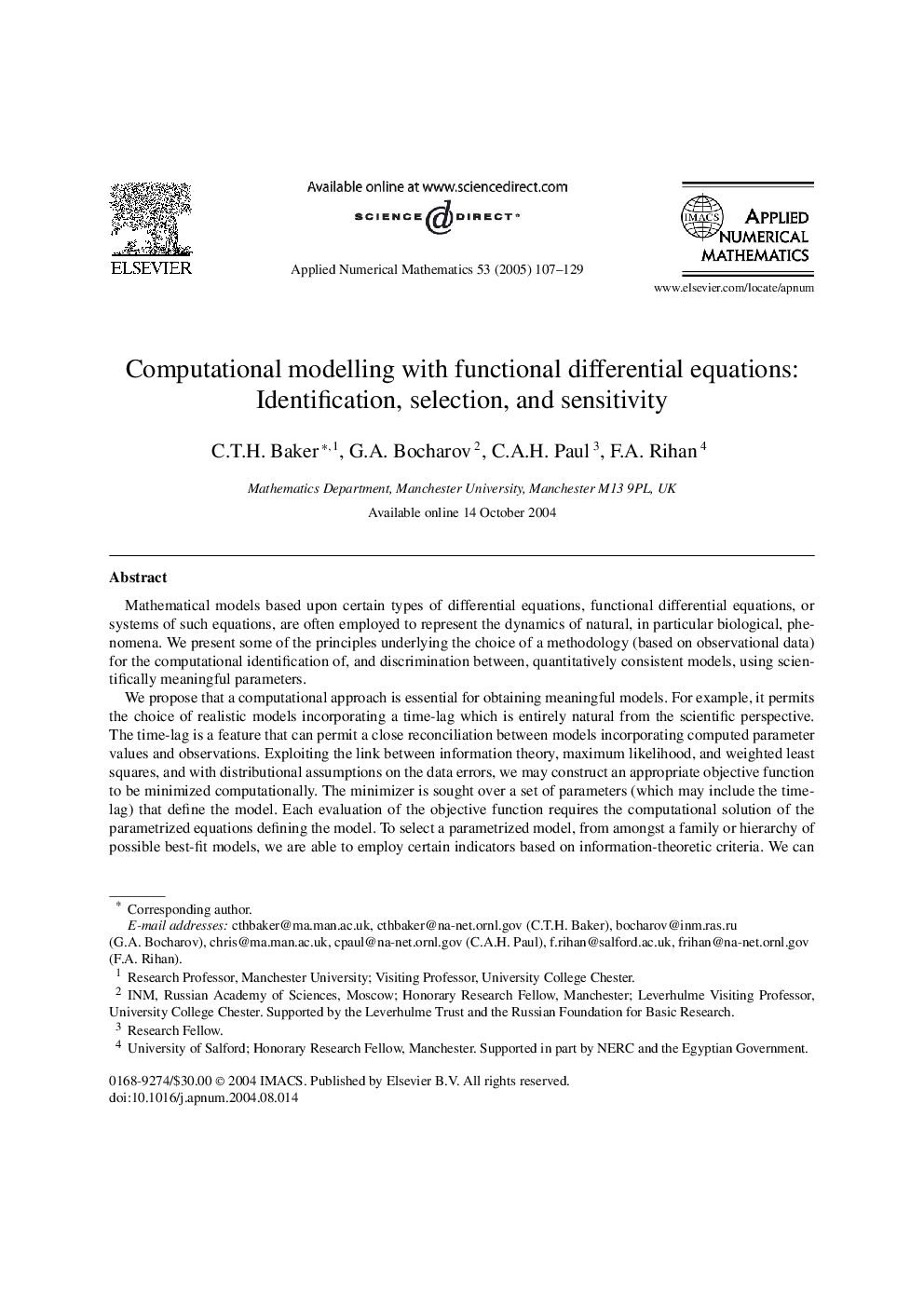 Computational modelling with functional differential equations: Identification, selection, and sensitivity