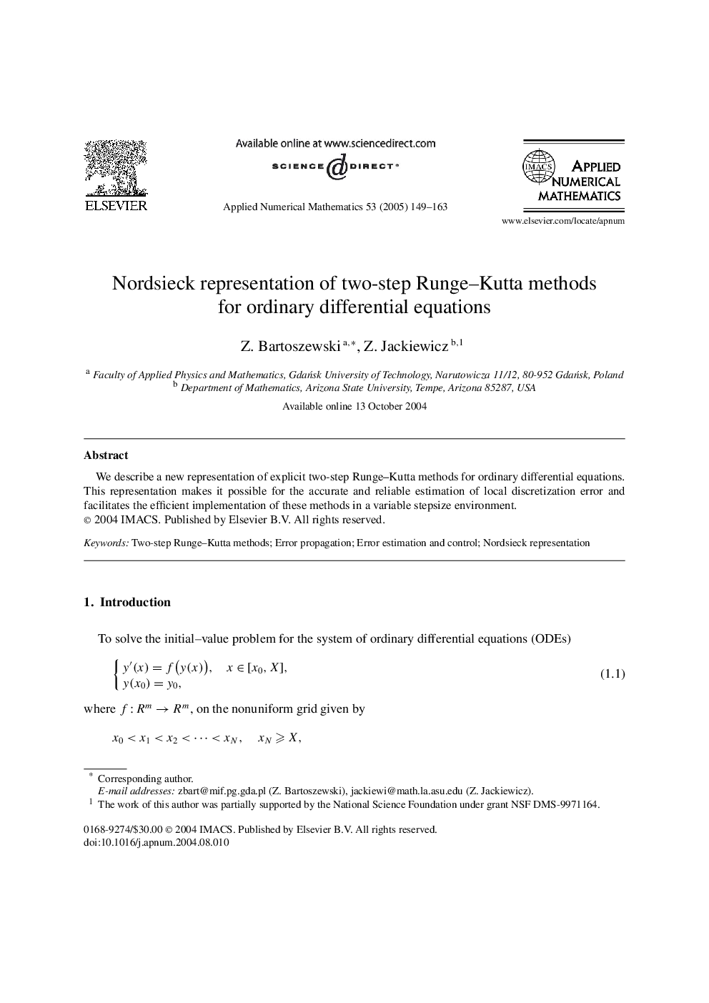 Nordsieck representation of two-step Runge-Kutta methods for ordinary differential equations