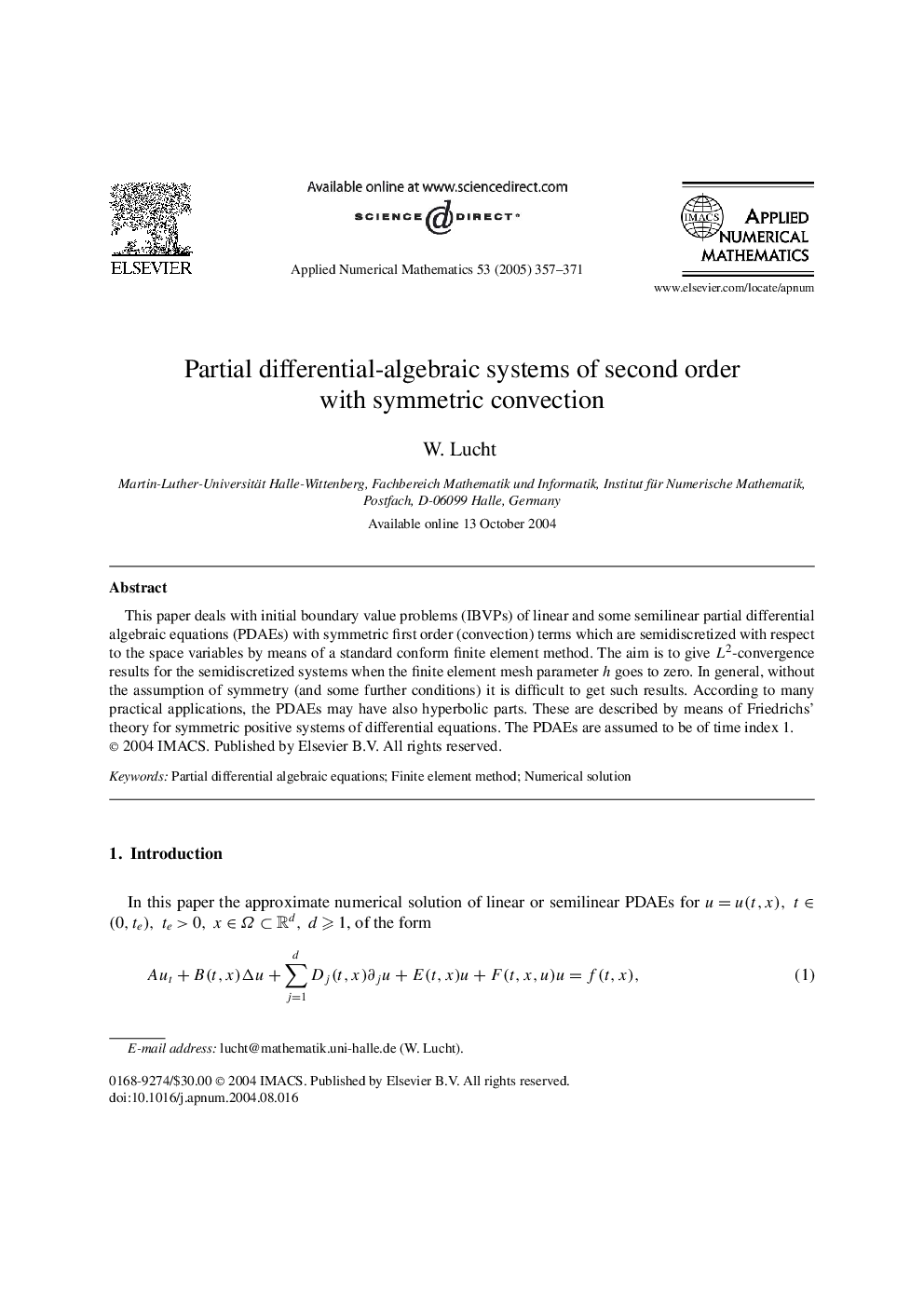 Partial differential-algebraic systems of second order with symmetric convection