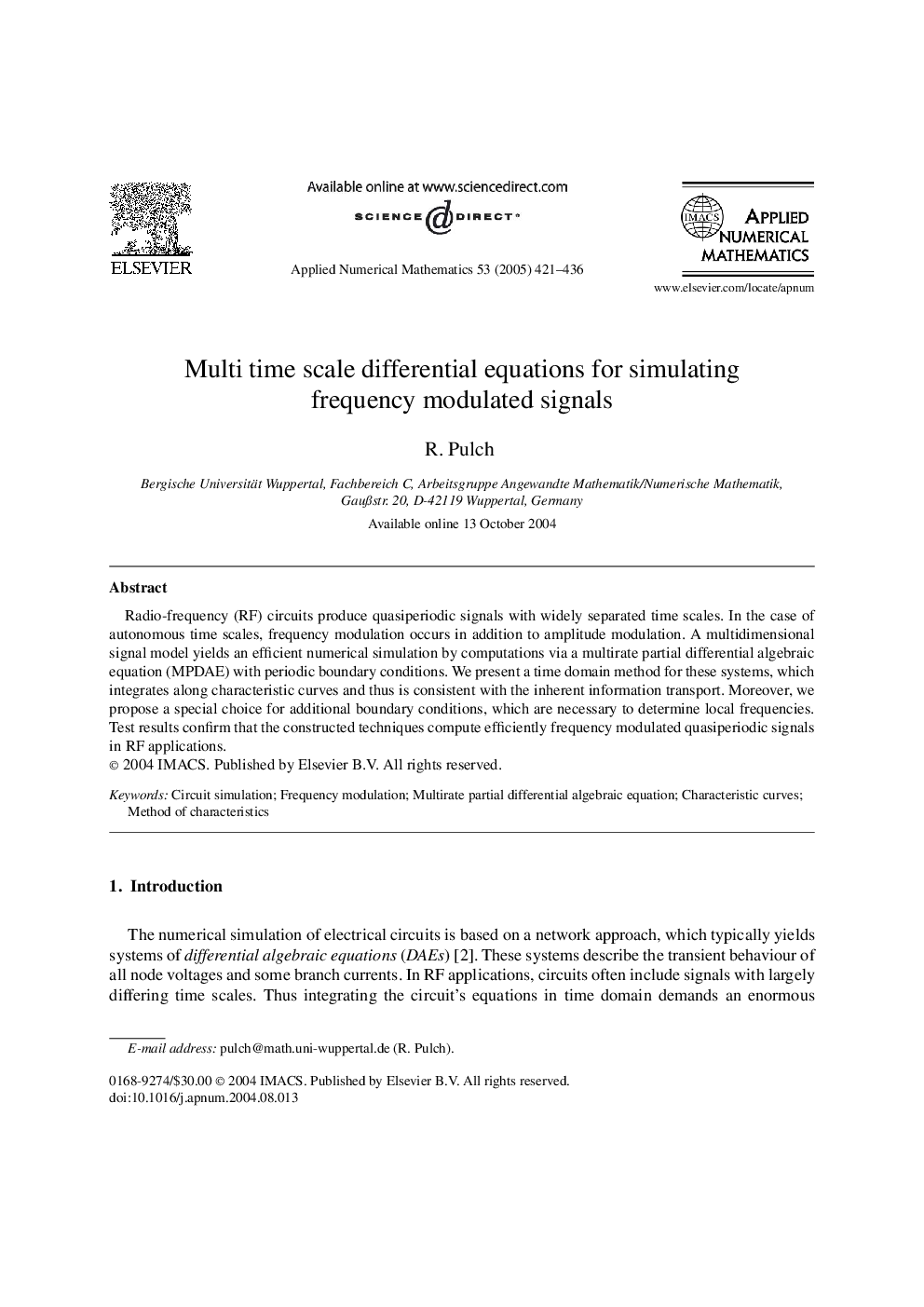 Multi time scale differential equations for simulating frequency modulated signals