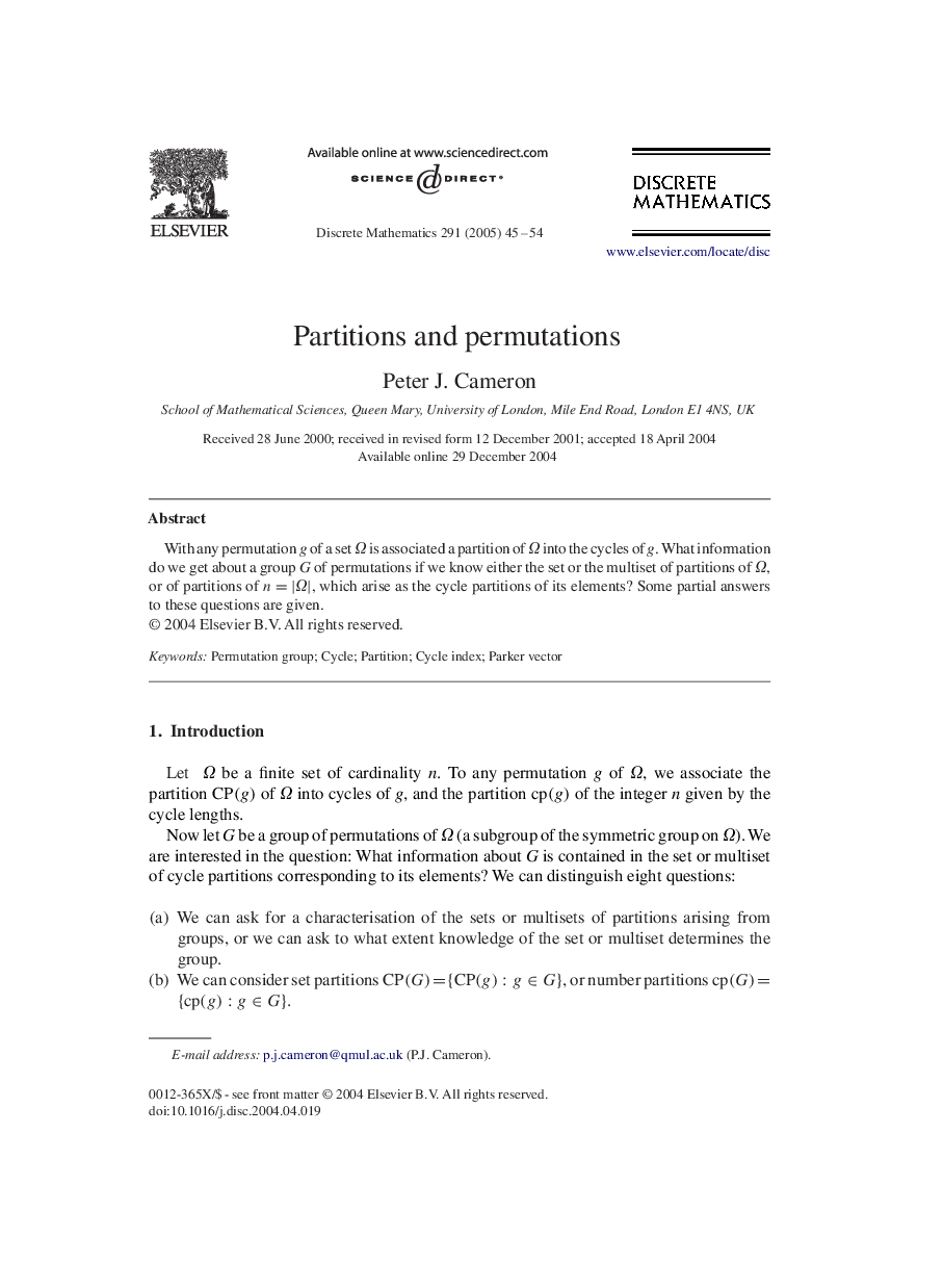 Partitions and permutations