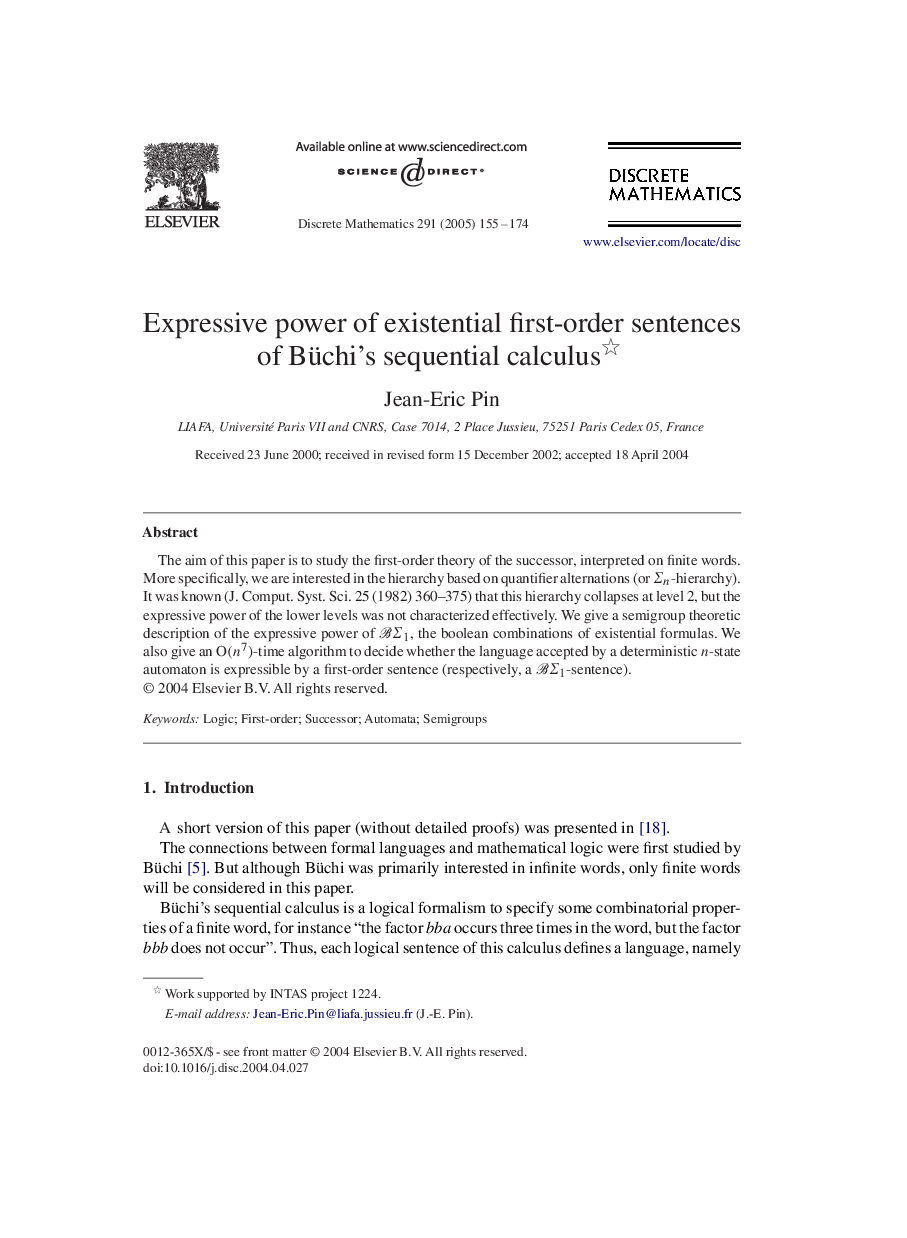 Expressive power of existential first-order sentences of Büchi's sequential calculus