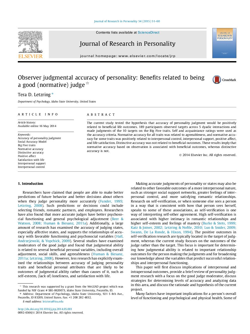 Observer judgmental accuracy of personality: Benefits related to being a good (normative) judge 