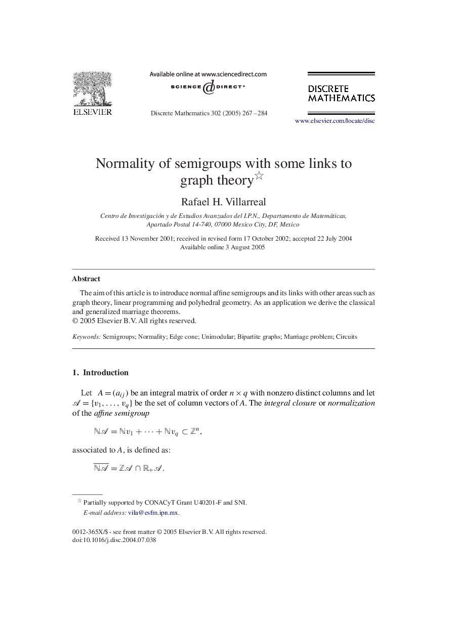 Normality of semigroups with some links to graph theory