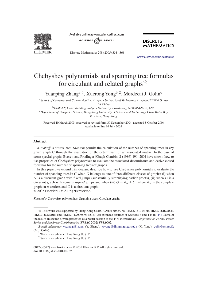 Chebyshev polynomials and spanning tree formulas for circulant and related graphs