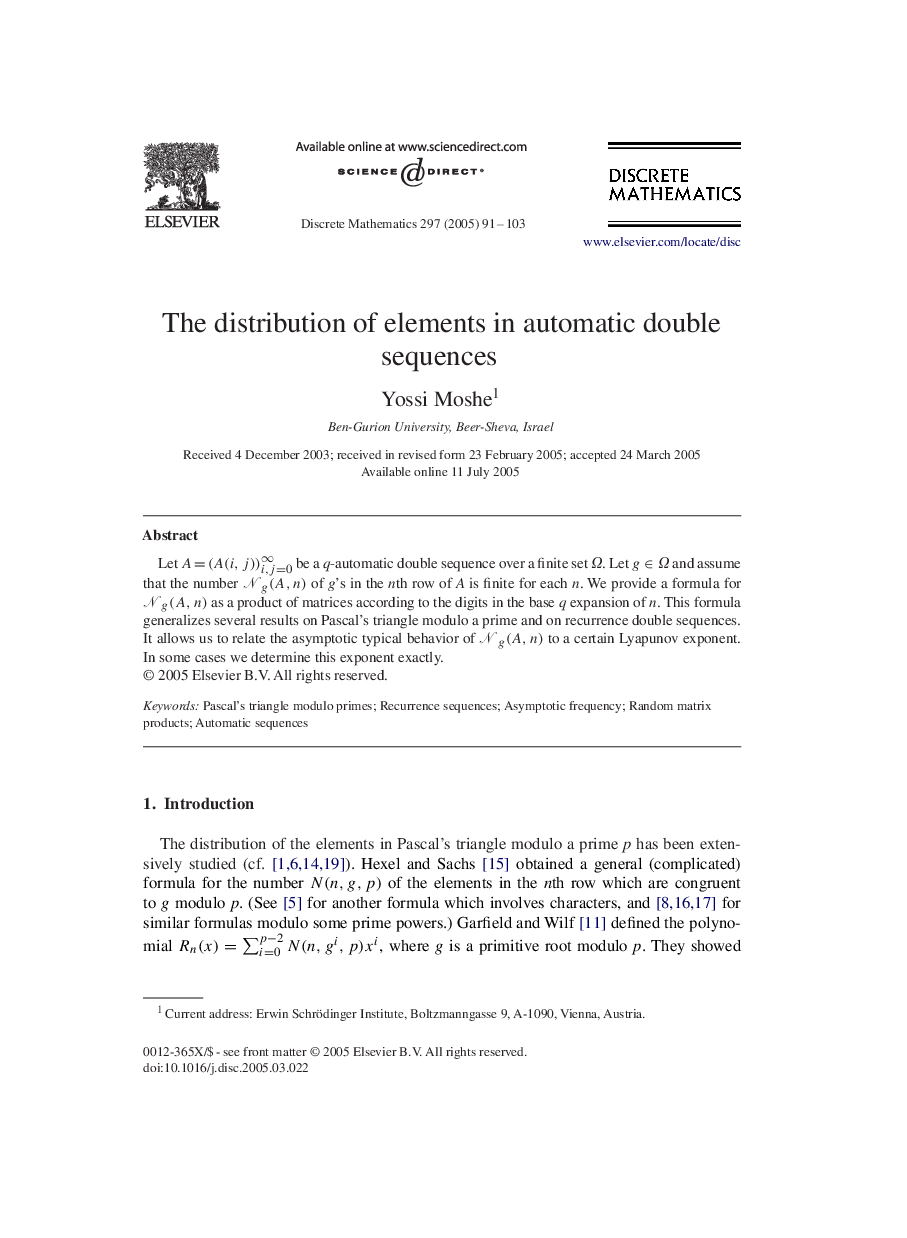The distribution of elements in automatic double sequences