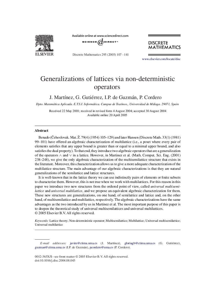 Generalizations of lattices via non-deterministic operators