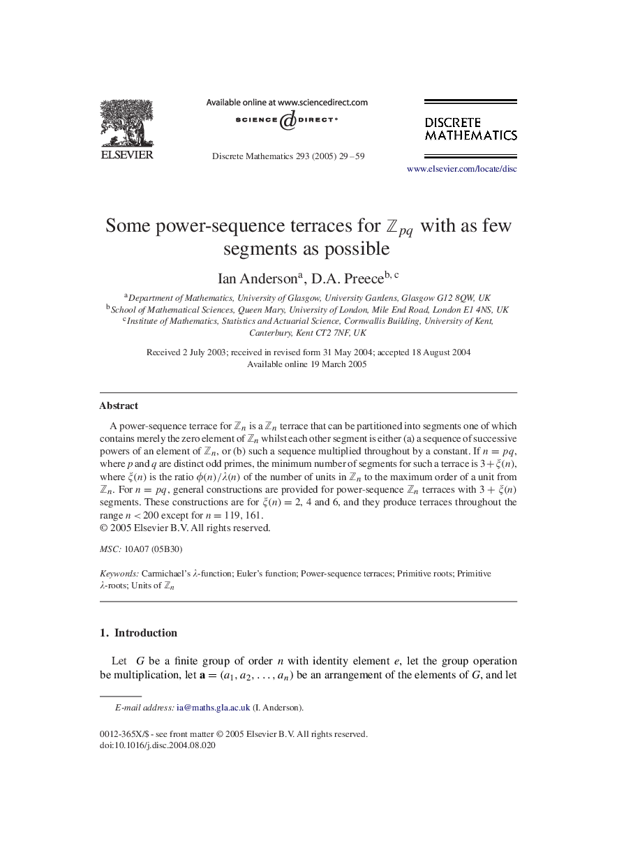 Some power-sequence terraces for Zpq with as few segments as possible