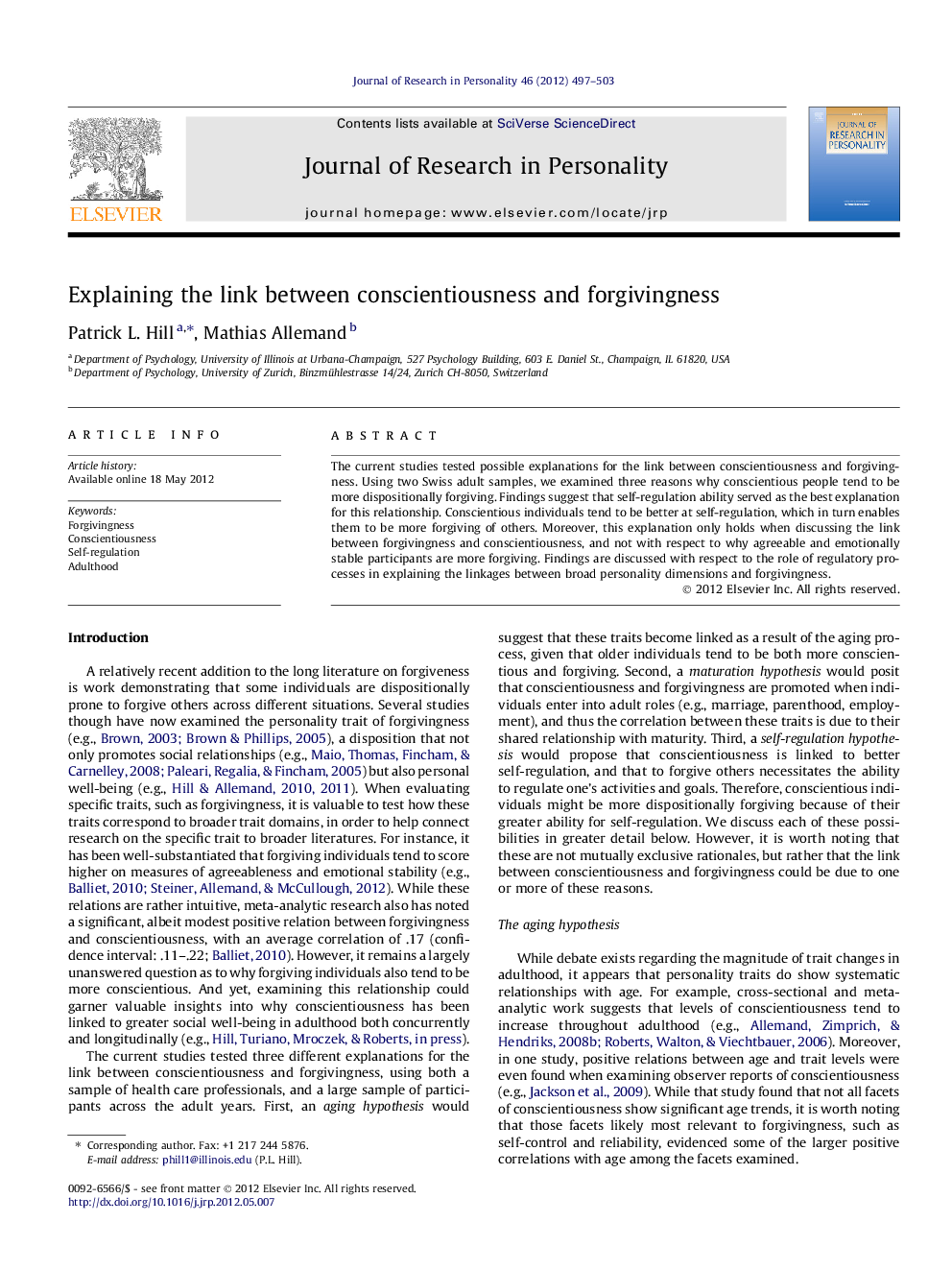 Explaining the link between conscientiousness and forgivingness