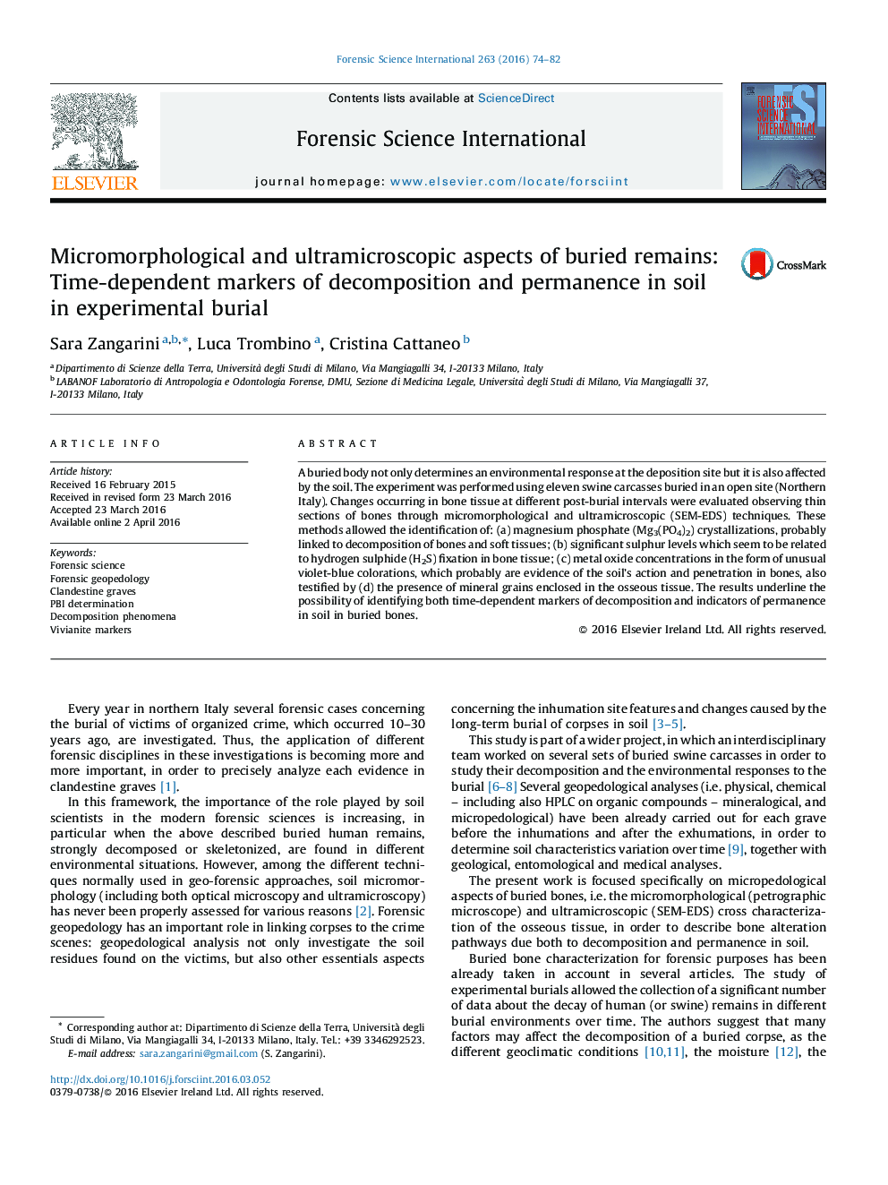 Micromorphological and ultramicroscopic aspects of buried remains: Time-dependent markers of decomposition and permanence in soil in experimental burial