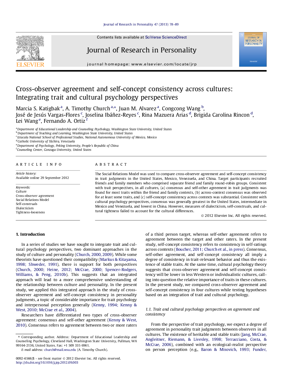 Cross-observer agreement and self-concept consistency across cultures: Integrating trait and cultural psychology perspectives