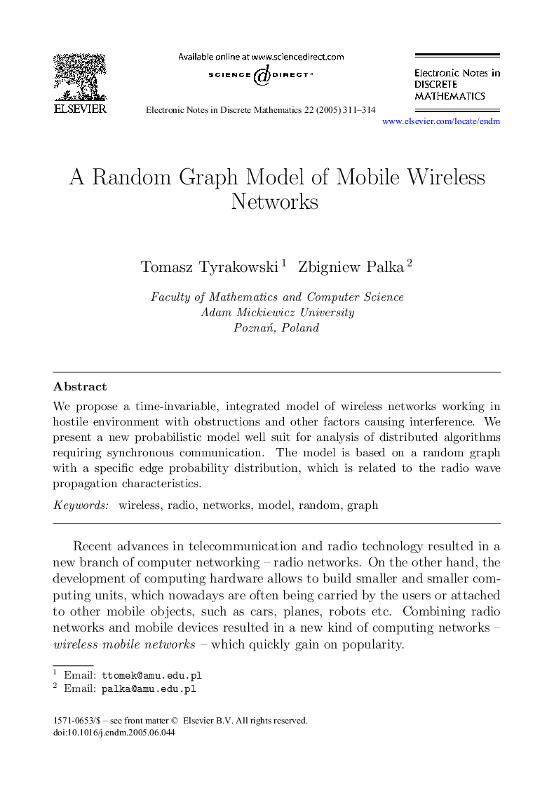 A Random Graph Model of Mobile Wireless Networks