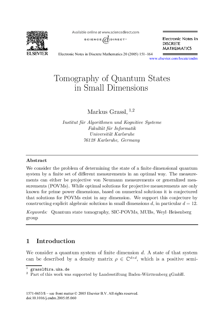 Tomography of Quantum States in Small Dimensions