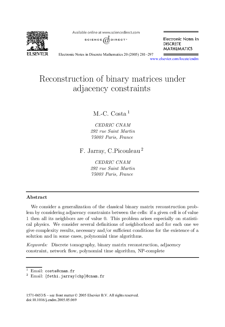 Reconstruction of binary matrices under adjacency constraints