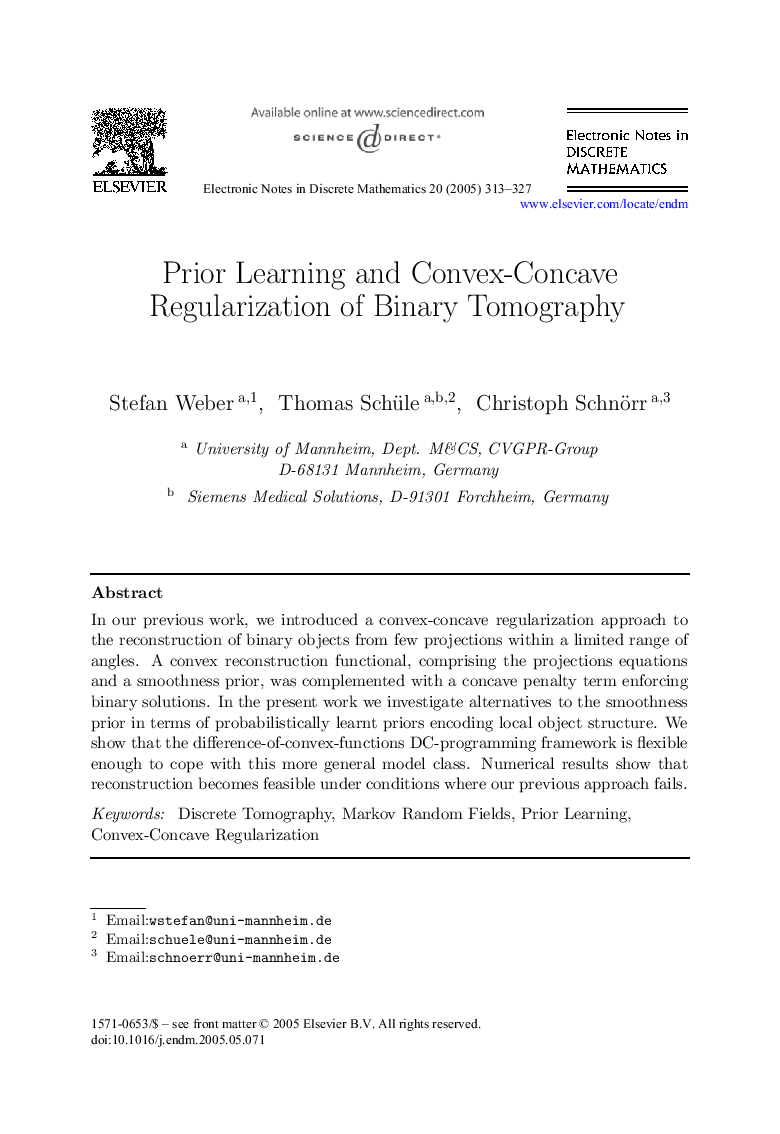 Prior Learning and Convex-Concave Regularization of Binary Tomography