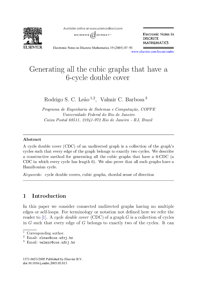 Generating all the cubic graphs that have a 6-cycle double cover