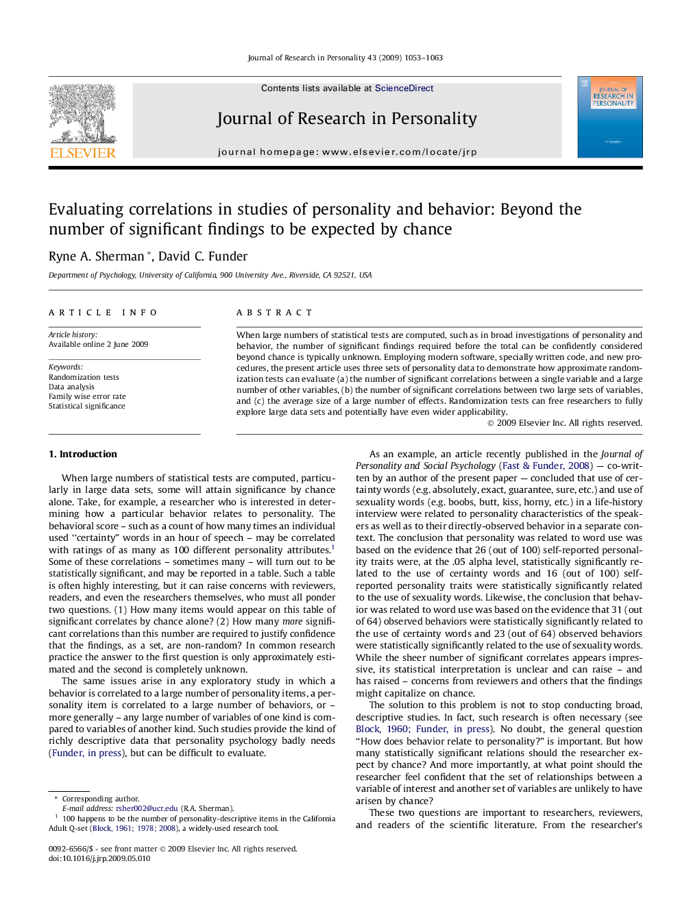 Evaluating correlations in studies of personality and behavior: Beyond the number of significant findings to be expected by chance