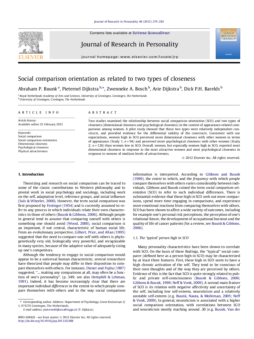 Social comparison orientation as related to two types of closeness