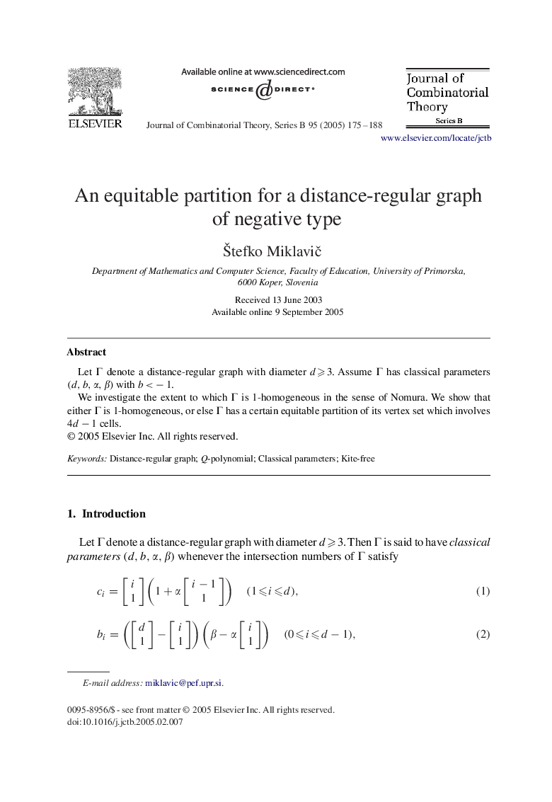 An equitable partition for a distance-regular graph of negative type