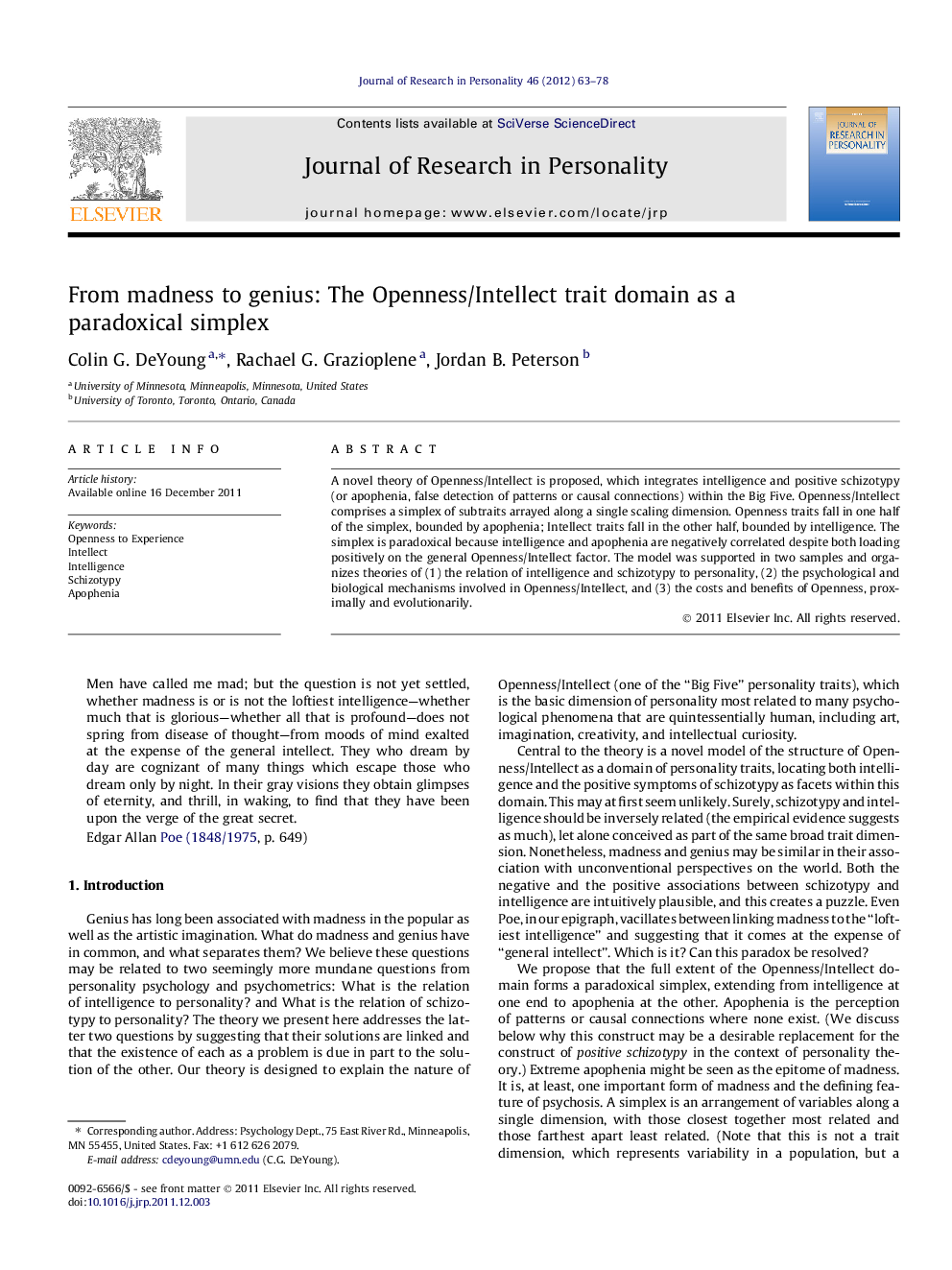 From madness to genius: The Openness/Intellect trait domain as a paradoxical simplex