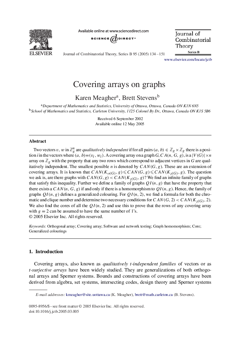 Covering arrays on graphs